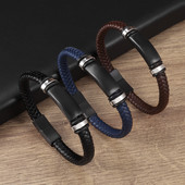 Klasiska melna plānas ādas rokassprādze vīriešiem Metāla magnētiskā aizdare biznesa rokassprādze vīrietim dāvana 3 krāsās pēc izvēles