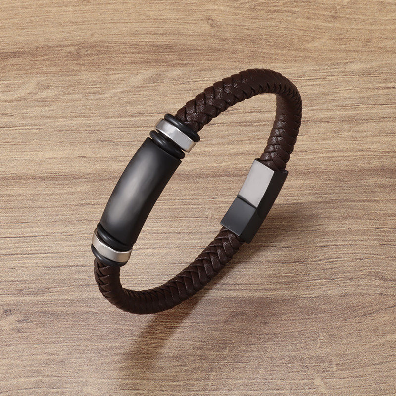 Klasiska melna plānas ādas rokassprādze vīriešiem Metāla magnētiskā aizdare biznesa rokassprādze vīrietim dāvana 3 krāsās pēc izvēles