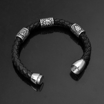 Ρετρό Νορβηγικοί Ρούνοι Δερμάτινα βραχιόλια Ανδρικά Vegvisir από ανοξείδωτο ατσάλι Βίκινγκ φυλαχτό χάντρες Wristband Punk Χειροποίητα Ισλανδικά κοσμήματα