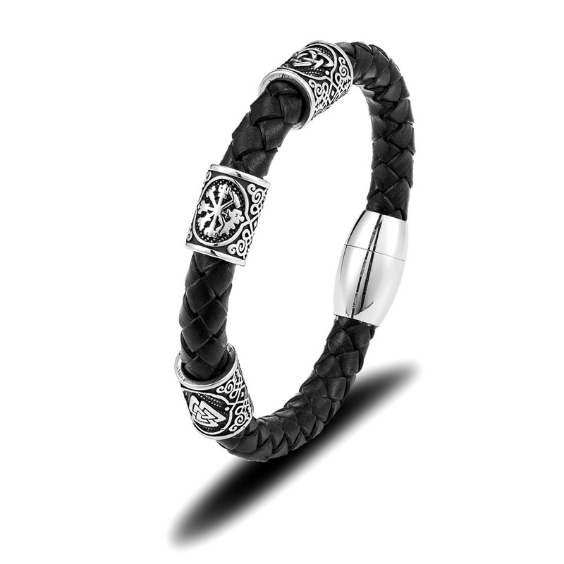 Retro-norra ruunid nahast käevõrud meeste Vegvisir roostevabast terasest viikingi amulett helmed käepael Punk käsitsi valmistatud Islandi ehted