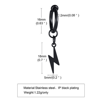 Mustad välgunooliga Huggie Hoop kõrvarõngad, roostevabast terasest välgukõrvarõngad