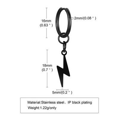 Mustad välgunooliga Huggie Hoop kõrvarõngad, roostevabast terasest välgukõrvarõngad