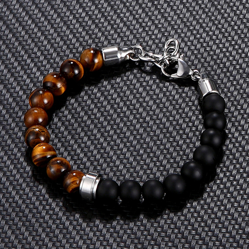 Klassikaline meeste helmestega käevõru 8 mm tiigrisilm kivist helmeste võlu roostevabast terasest kett käevõrud käevõrud ehted kingitus pulsera hombre