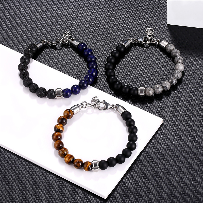 Klassikaline meeste helmestega käevõru 8 mm tiigrisilm kivist helmeste võlu roostevabast terasest kett käevõrud käevõrud ehted kingitus pulsera hombre