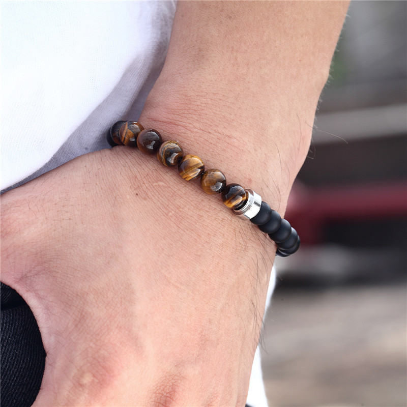 Klassikaline meeste helmestega käevõru 8 mm tiigrisilm kivist helmeste võlu roostevabast terasest kett käevõrud käevõrud ehted kingitus pulsera hombre