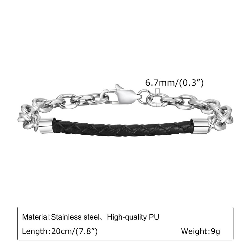 Mprainbow stiilsed nahast köieketiga käevõrud, musta värvi PU trossivõru roostevabast terasest keti käepaelaga, vabaaja meeste ehted