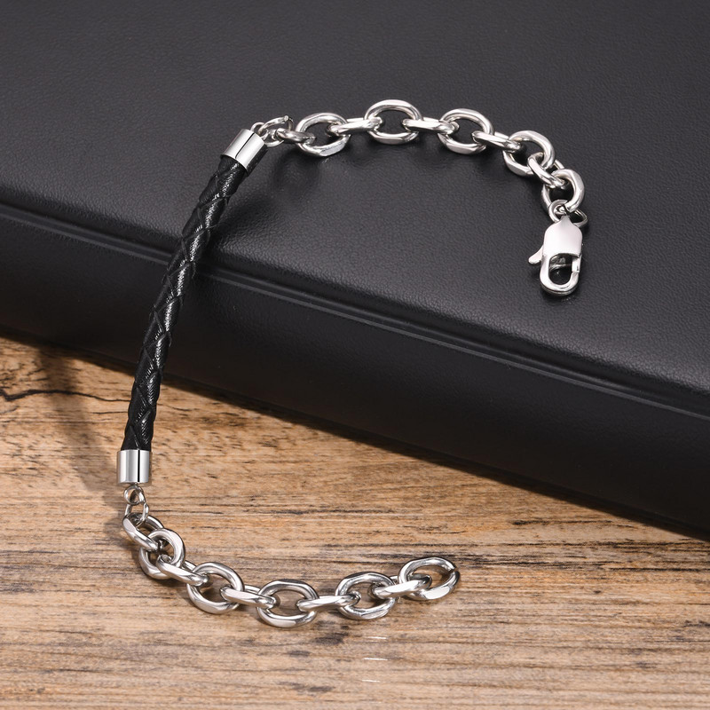 Mprainbow stiilsed nahast köieketiga käevõrud, musta värvi PU trossivõru roostevabast terasest keti käepaelaga, vabaaja meeste ehted