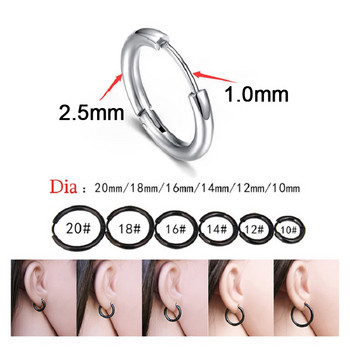 1 чифт Диаметър 8-20 мм Висока полска гладка кръгла обеца с катарама за ухо за мъже/жени Медицински антиалергични поп бижута от неръждаема стомана