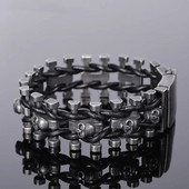 Steampunk Ανδρικό κρανίο μεταλλικό βραχιόλι Cutout Δερμάτινο πλεκτό μανσέτα πόρπη γοτθικό βραχιόλι μοτοσικλέτα Rock μανσέτα κοσμήματα