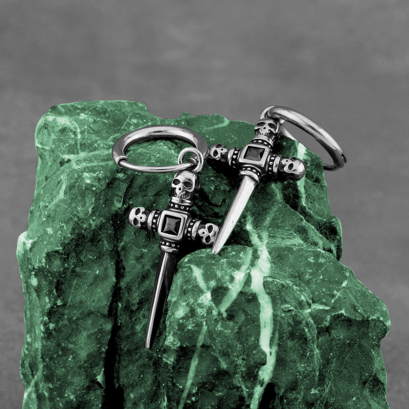 Mood Skull Cross tsirkoonist kõrvarõngad, mehed, naised, rokk-hip-hop, roostevabast terasest ehted, aksessuaarid, hulgimüük