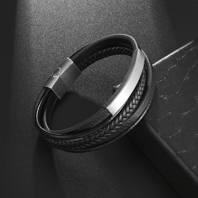 Hexagram Δερμάτινο Βραχιόλι Star of David Handwoven Διπλό Δερμάτινο Δερμάτινο Μαγνητικό Πόρπη Βραχιόλι Judaism Amulet Κοσμήματα για άνδρες