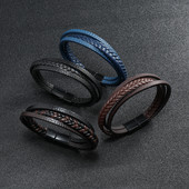 Trendikas meeste nahast käevõru Käsitsi valmistatud punutud meeste võlukäevõru, must mikromagentiline käevõru Punk ehted poiss-sõbrale kingitus pulsera