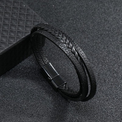 Trendikas meeste nahast käevõru Käsitsi valmistatud punutud meeste võlukäevõru, must mikromagentiline käevõru Punk ehted poiss-sõbrale kingitus pulsera