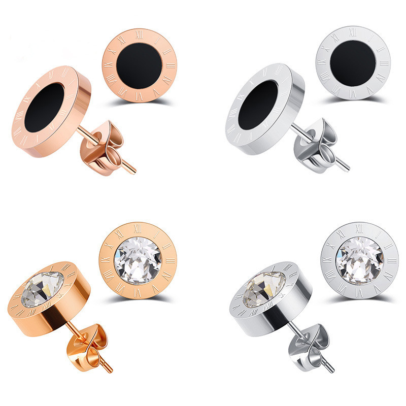 Moodne uus roostevabast terasest akrüülkristallnupp naistele meeste ehted vanaaegsed rooma numbritega väikesed kõrvarõngad