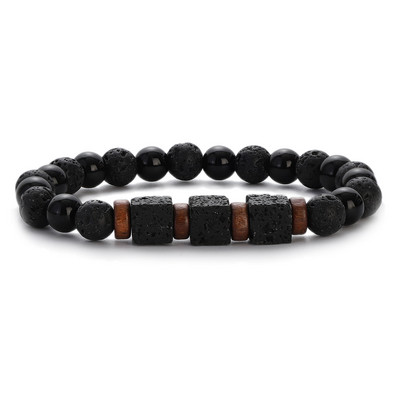 Τετράγωνο και στρογγυλό βραχιόλι από ηφαιστειακή πέτρα για άνδρες Lava Black Onyx 8mm χάντρες Βραχιόλια Ανδρική μόδα Νέα κοσμήματα