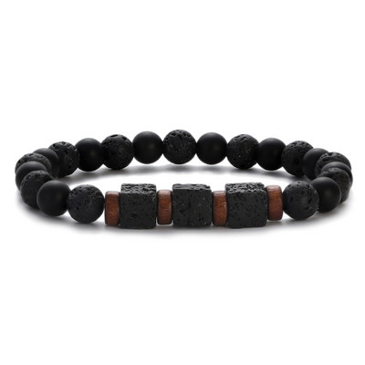 Τετράγωνο και στρογγυλό βραχιόλι από ηφαιστειακή πέτρα για άνδρες Lava Black Onyx 8mm χάντρες Βραχιόλια Ανδρική μόδα Νέα κοσμήματα