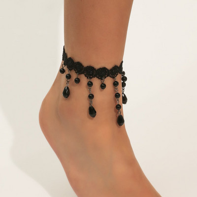 1 augstas kvalitātes seksīga melna kristāla pušķu potītes siksniņa kundzes modes viens produkts brīvdienu atpūtai ceļojumiem