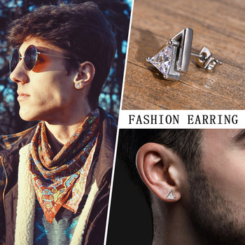 Ανδρικά σκουλαρίκια με καρφιά Vnox Punk, πέτρινα σκουλαρίκια Triangle AAA CZ, Cool Rock Boy Ear κοσμήματα από γεωμετρικό ανοξείδωτο ατσάλι