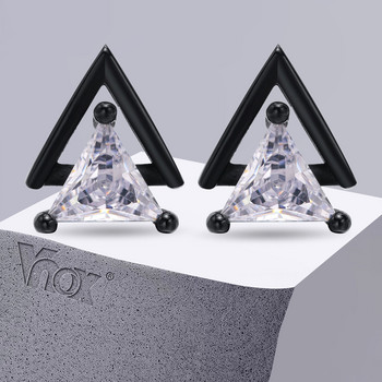 Ανδρικά σκουλαρίκια με καρφιά Vnox Punk, πέτρινα σκουλαρίκια Triangle AAA CZ, Cool Rock Boy Ear κοσμήματα από γεωμετρικό ανοξείδωτο ατσάλι