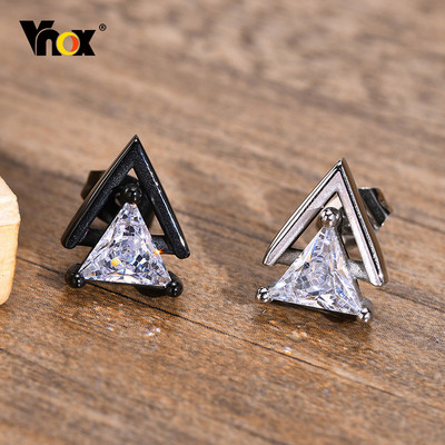 Пънк обеци Vnox за мъже, триъгълни обеци с камък AAA CZ, геометрични бижута от уши от неръждаема стомана Cool Rock Boy