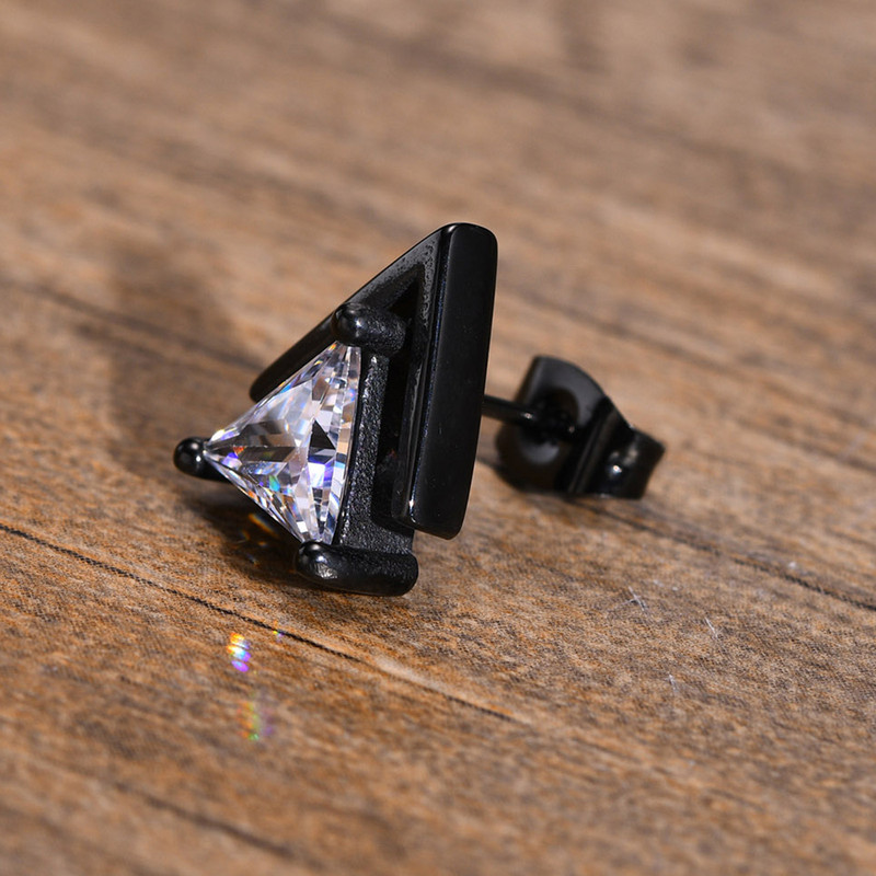 Vnox Punk Stud kõrvarõngad meestele, kolmnurksed AAA CZ kivist kõrvarõngad, geomeetrilised roostevabast terasest lahedad rock Boy kõrvaehted