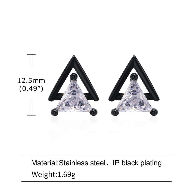 Vnox Punk Stud kõrvarõngad meestele, kolmnurksed AAA CZ kivist kõrvarõngad, geomeetrilised roostevabast terasest lahedad rock Boy kõrvaehted
