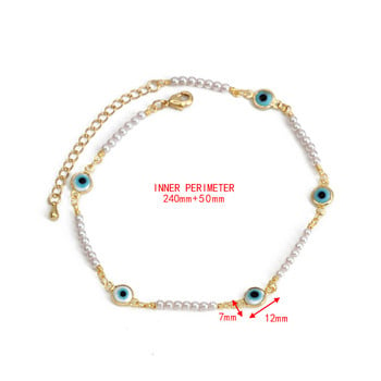 Lucky Eye Pearl Bead Foot Chain Glezen Медна регулируема Blue Evil Eye Charm Плажна глезена за жени Момичета Модни бижута BE486