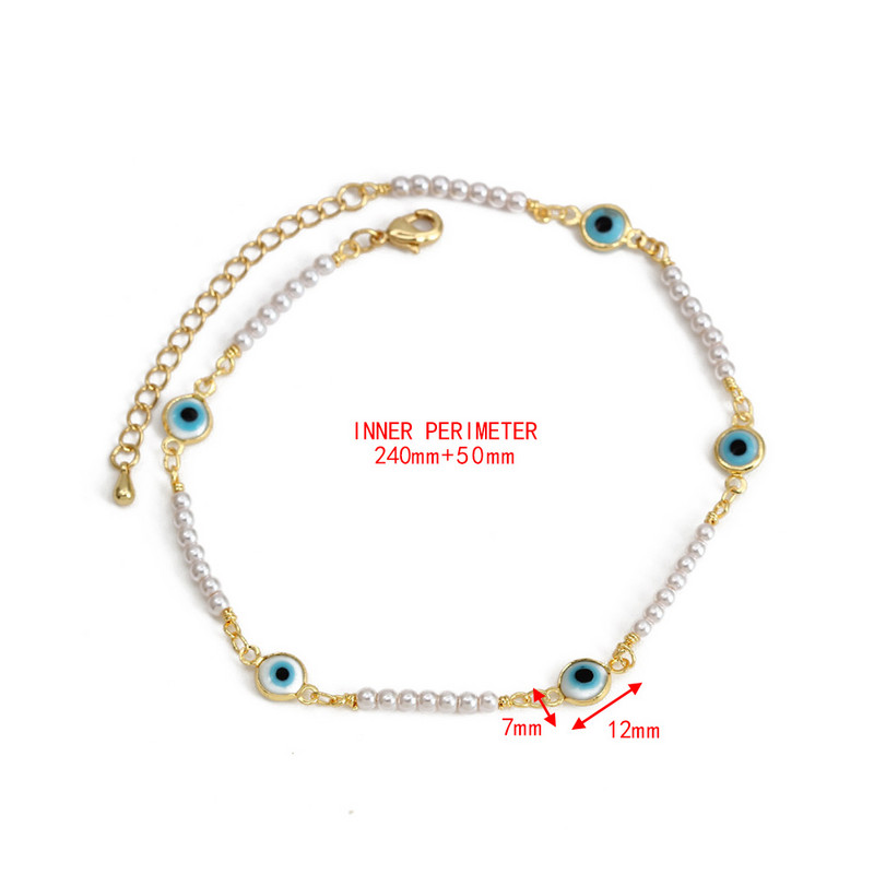 Lucky Eye Pearl Bead jalakett pahkluu vask Reguleeritav Blue Evil Eye Charm Beach Jalakett naistele Tüdrukutele Moeehted BE486