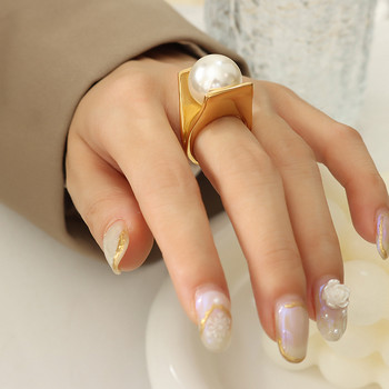 Нова модна тенденция Уникален дизайн Елегантен деликатен преувеличен персонален перлен пръстен от титанова стомана Дамски високи бижута Парти подарък