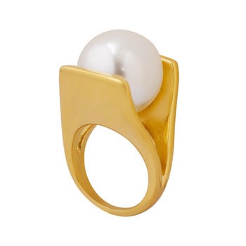 Нова модна тенденция Уникален дизайн Елегантен деликатен преувеличен персонален перлен пръстен от титанова стомана Дамски високи бижута Парти подарък