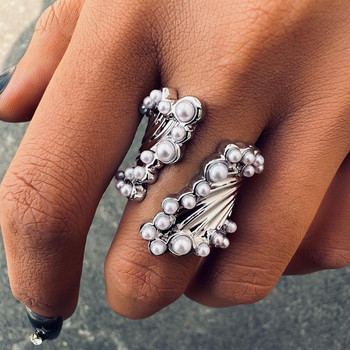 Преувеличен голям пръстен с перлени пръсти с широки ръбове за жени Модерни големи аксесоари на ръка 2024 г. Модна декорация на бижута Подарък