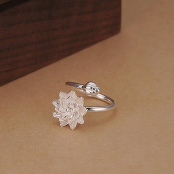 Нова мода, сребърен цвят, отворени пръстени с лотосов цвят за жени, момиче, елегантни етнически отворени цветя, регулируем пръстен, бижута, подаръци