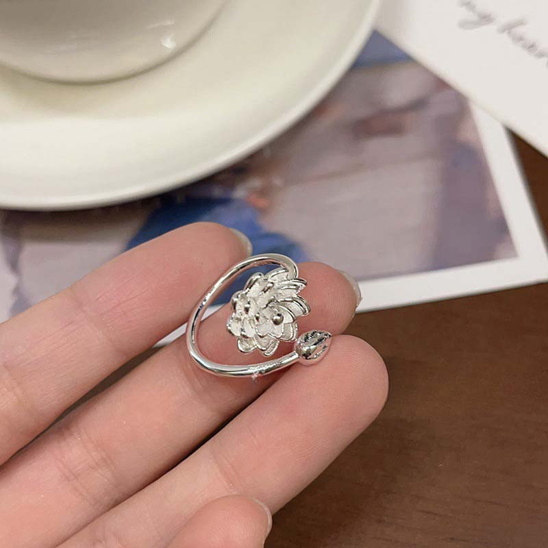 Uus mood hõbedase värviga Lootose lilledega avatud sõrmused naistele, tüdrukutele, elegantsed etnilise lillega avatud reguleeritava rõngaga ehted kingitused