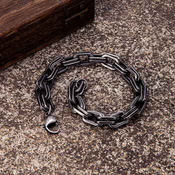 MKENDN Vintage Oxidized Black Double Lock Link Chain гривни за мъже от неръждаема стомана, пънк мотоциклетни гривни с талисман, мъжки Puls