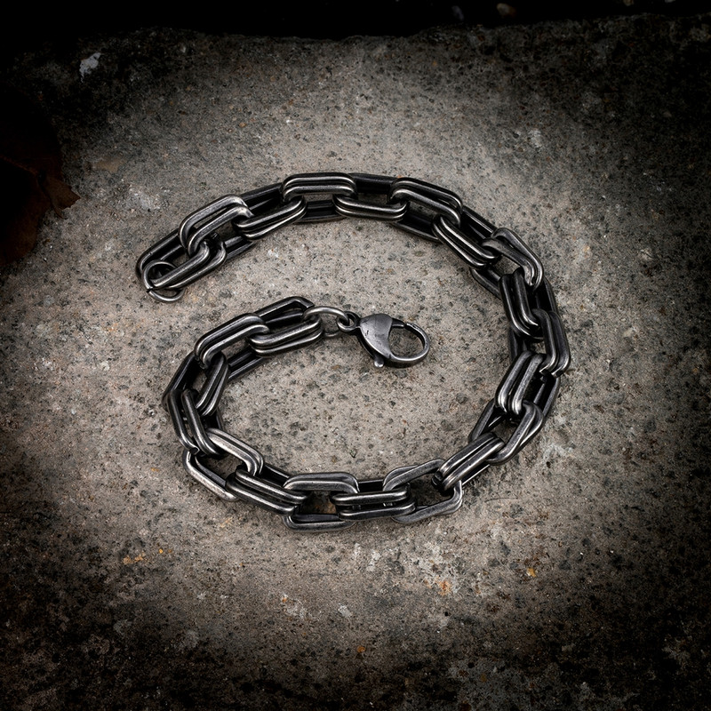 MKENDN vintage oksidētas melnas dubultās slēdzenes ķēdes rokassprādzes vīriešiem no nerūsējošā tērauda panku motociklu šarmu rokassprādzes vīriešu pulsa