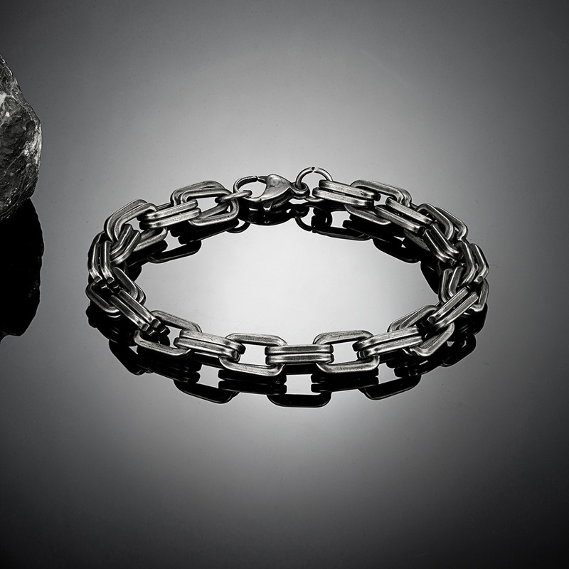 MKENDN vintage oksidētas melnas dubultās slēdzenes ķēdes rokassprādzes vīriešiem no nerūsējošā tērauda panku motociklu šarmu rokassprādzes vīriešu pulsa