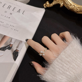 Геометричен неправилен метален дизайн Луксозна перла Отворен пръстен за жени 2024 Европейски тренд бижута момиче подарък аксесоар