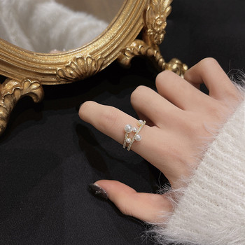 Геометричен неправилен метален дизайн Луксозна перла Отворен пръстен за жени 2024 Европейски тренд бижута момиче подарък аксесоар