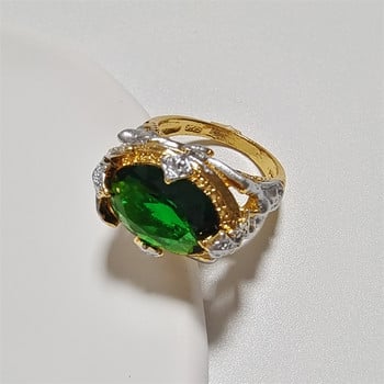 Позлатен пръстен от неръждаема стомана за жени, модна тенденция, пръстен със зелен циркон, женски годежни бижута