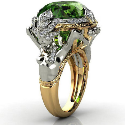 Позлатен пръстен от неръждаема стомана за жени, модна тенденция, пръстен със зелен циркон, женски годежни бижута