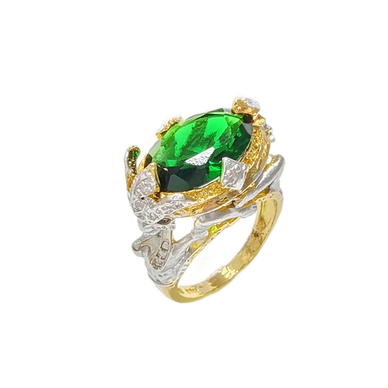 Aranyozott rozsdamentes acél gyűrű női divatirányzat, zöld cirkon ujjgyűrű, női eljegyzési ékszer