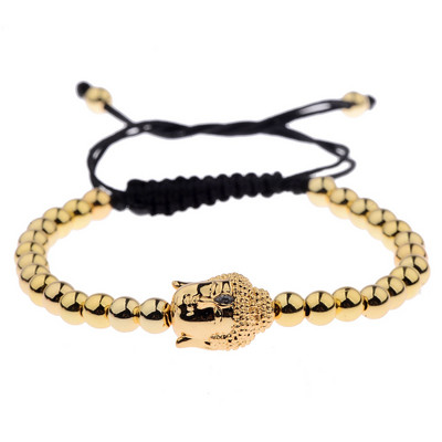 Kuumade meeste kullatud Buddha peaga käevõru Mikrotsirkoonhelmestega 5 mm vasest helmestega punutud makrameest käevõrud moeehted