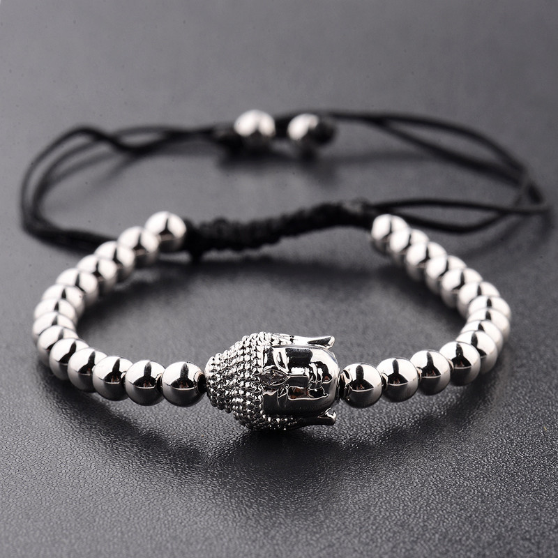 Kuumade meeste kullatud Buddha peaga käevõru Mikrotsirkoonhelmestega 5 mm vasest helmestega punutud makrameest käevõrud moeehted