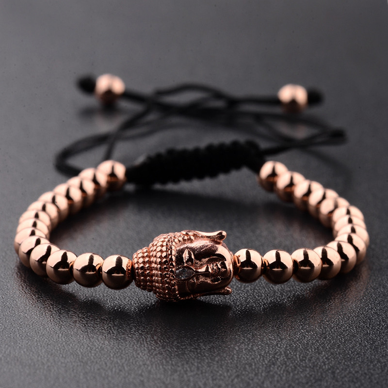 Kuumade meeste kullatud Buddha peaga käevõru Mikrotsirkoonhelmestega 5 mm vasest helmestega punutud makrameest käevõrud moeehted