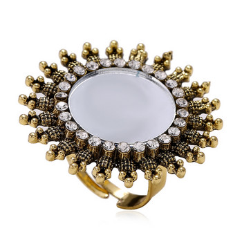 Винтидж златни пръстени с цветя Бижута Дамски CZ Огледало Афганистански пръстени Мюсюлмански бижута Парти Бижута Подарък