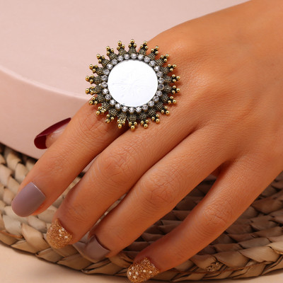 Винтидж златни пръстени с цветя Бижута Дамски CZ Огледало Афганистански пръстени Мюсюлмански бижута Парти Бижута Подарък