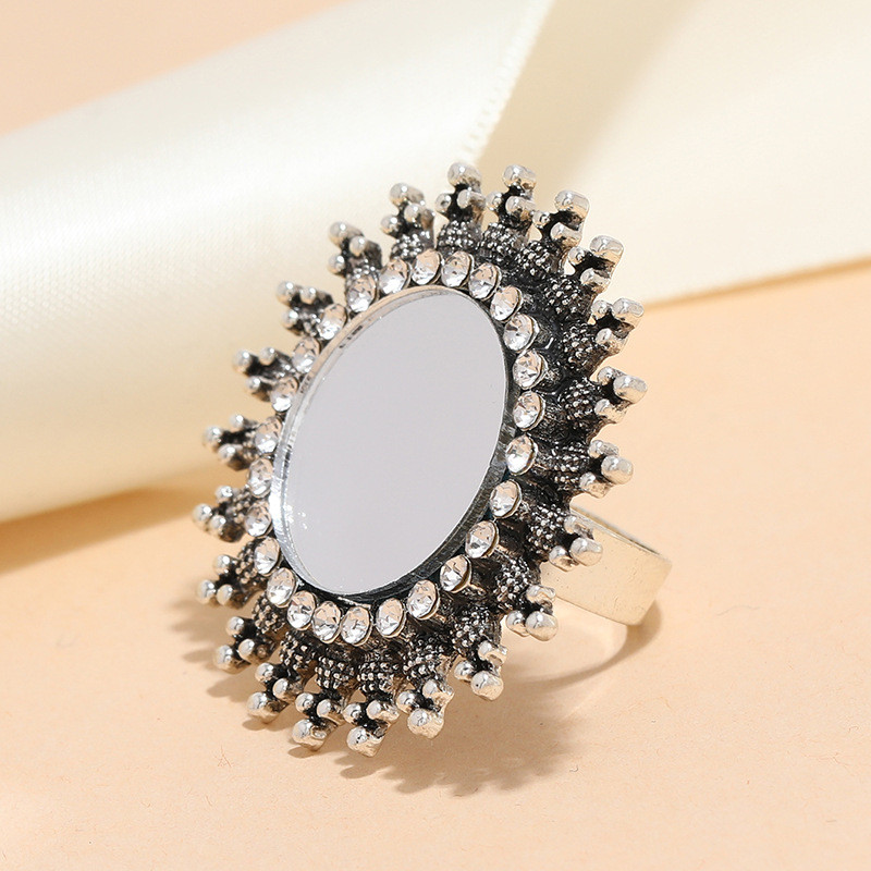 Vintage Χρυσό Χρώμα Λουλούδι Δαχτυλίδι Bijoux Γυναικεία CZ Καθρέφτης Αφγανικά Δαχτυλίδια Μουσουλμανικό Κοσμήματα Δώρο Κοσμήματα