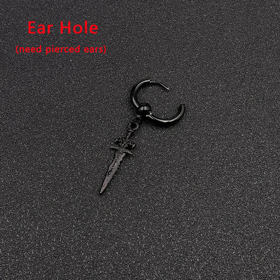 Új Koreai KPOP fiúk fekete rozsdamentes acél fülbevaló kard keresztekkel függő fülcsipesz lányoknak, nőknek, férfiaknak, parti ajándék