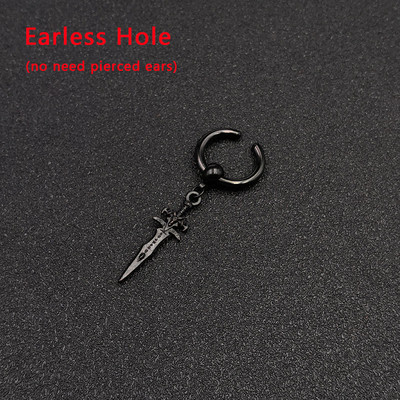 Új Koreai KPOP fiúk fekete rozsdamentes acél fülbevaló kard keresztekkel függő fülcsipesz lányoknak, nőknek, férfiaknak, parti ajándék