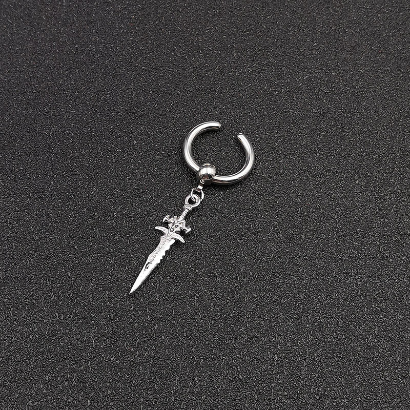 Új Koreai KPOP fiúk fekete rozsdamentes acél fülbevaló kard keresztekkel függő fülcsipesz lányoknak, nőknek, férfiaknak, parti ajándék